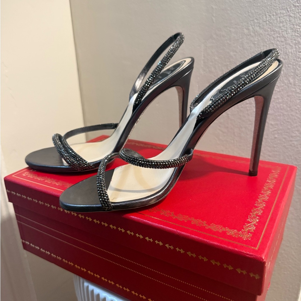 Rene Caovilla Margot Black Strappy Heels - Picture 3 of 6